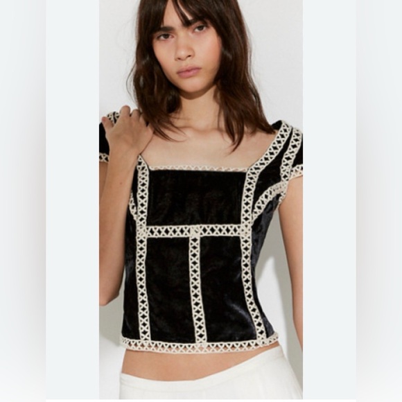Free People Tops - Free People Tyler Velvet Crochet Top in Black